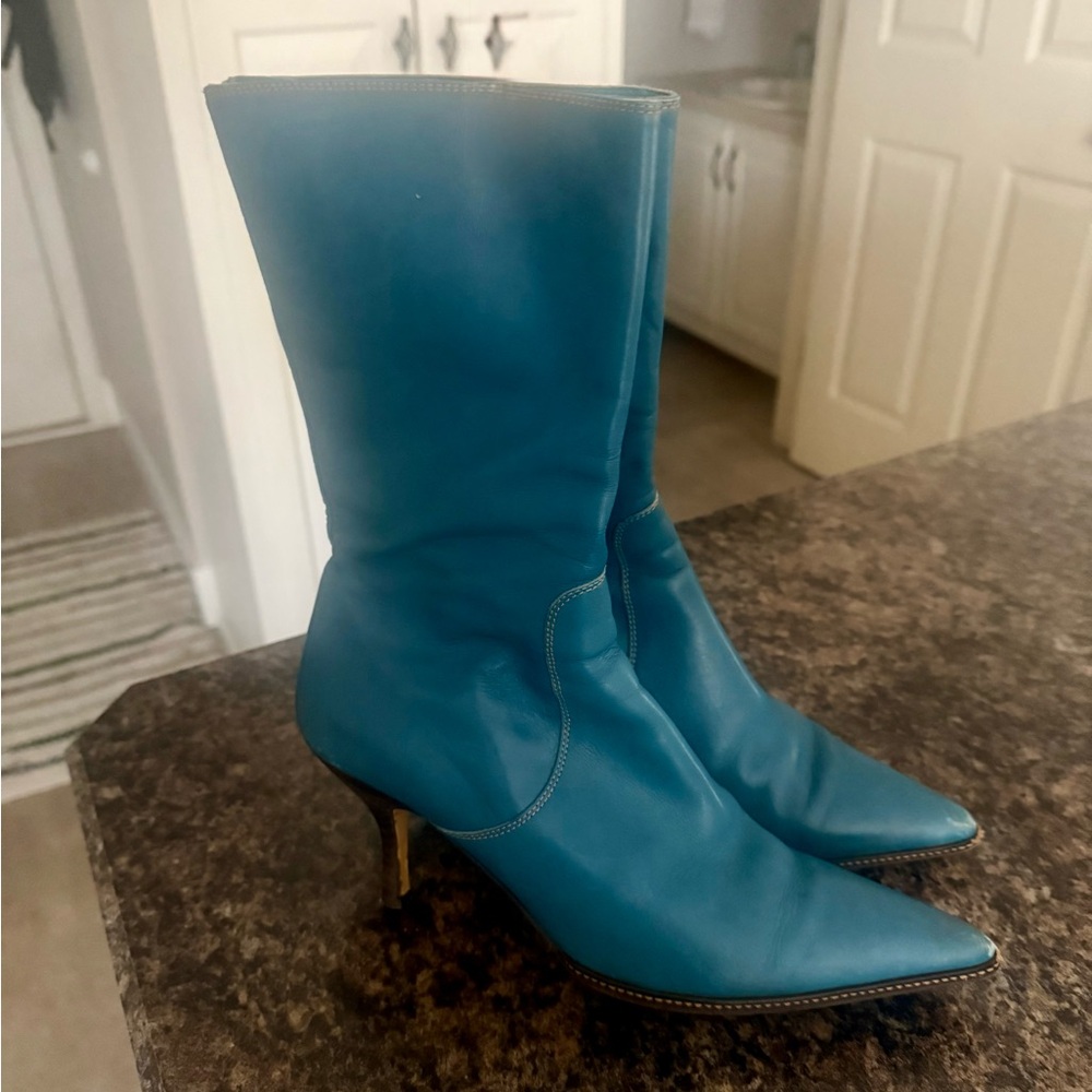 Vintage Coach Sammi mid calf Women's Tea Teal Leather Boots size 9
